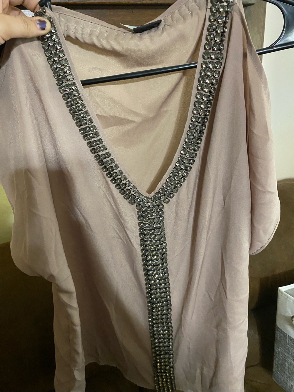 Sparkle & Fade Blush Pink V-Neck Embellished Top